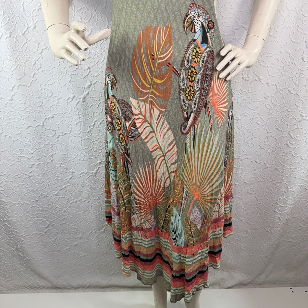 Farm Rio Anthropologie Tropical Parrot Midi Dress Green Multi - Picture 3 of 8